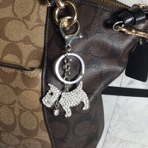 Sparkling Silver Dog Bag Charm Keychain